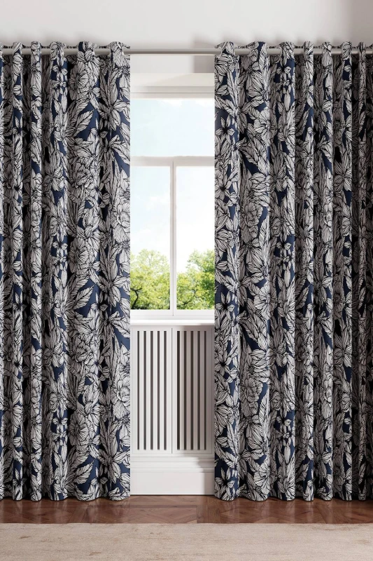 Image of Ted Baker 'Vietnm' Cotton Lined Curtains in Navy Size: 228cm width x 137cm drop Navy 228cm width x 137cm drop Unisex 5016709730532