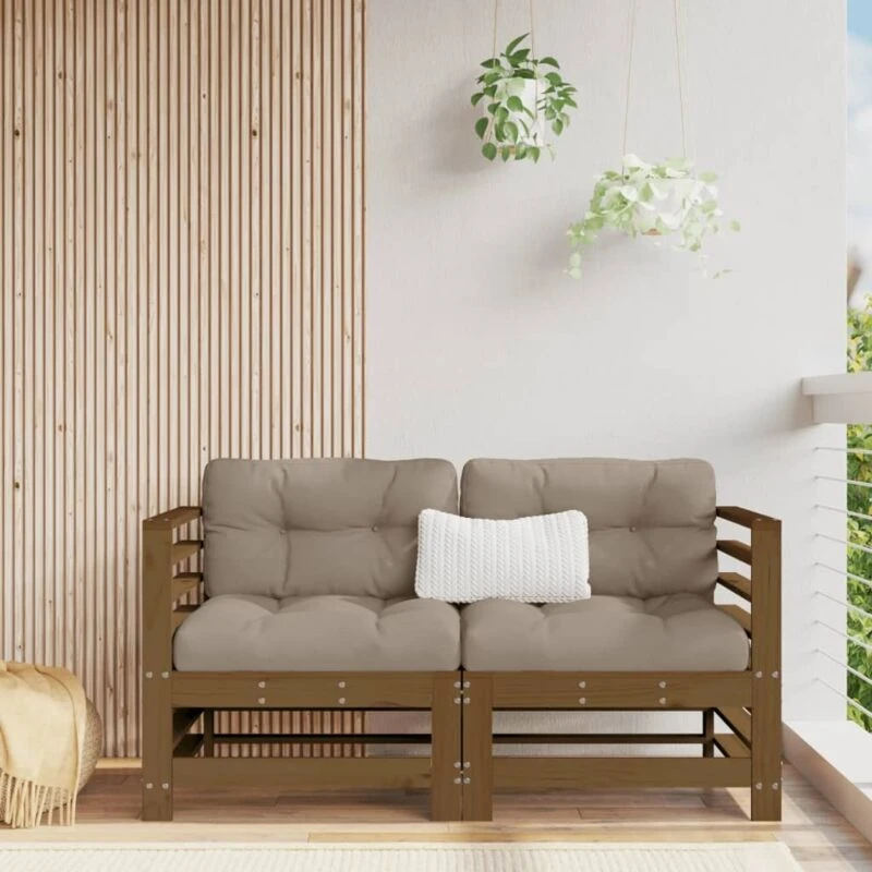Image of VIDAXL Corner Sofas with Cushions 2 pcs Honey Brown Solid Wood Pine Vidaxl 8720845802875