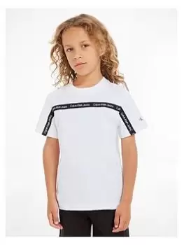 Image of Calvin Klein Jeans Boys Logo Tape Short Sleeve T-Shirt - White, Size 16 Years