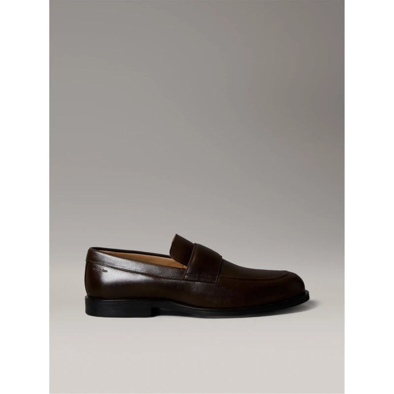 Image of Calvin Klein Mens Leather Slip-On Cushioned Loafers Cocoa Brown male 7 (41)