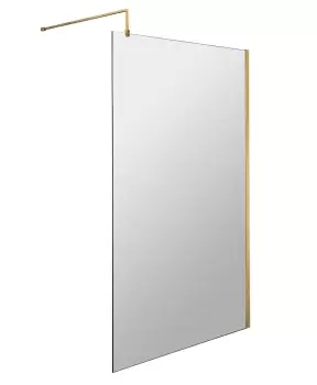 image of Hudson Reed 1100mm Wetroom Screen With Brass Support Bar - Brushed Brass