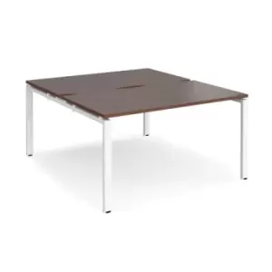 Image of Bench Desk 2 Person Rectangular Desks 1400mm Walnut Tops With White Frames 1600mm Depth Adapt