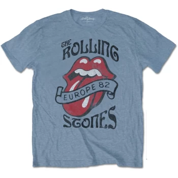 Image of The Rolling Stones - Europe '82 Tour Unisex Large T-Shirt - Blue