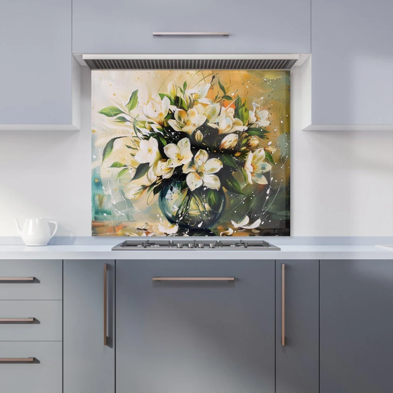 Image of Warren Reed - Designer Elegant Jasmine Bloom Splash Kitchen Splashback in Purple Size: 600mm x 750mm Purple Unisex 600mm x 750mm