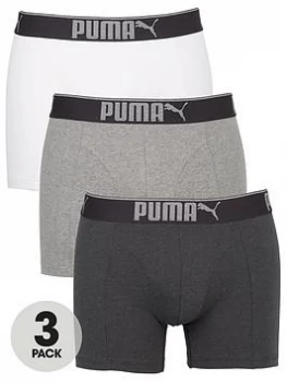 image of Puma Premium Sueded Cotton 3 Pack Boxers - White/Grey/Black, White/Grey/Black, Size XL, Men