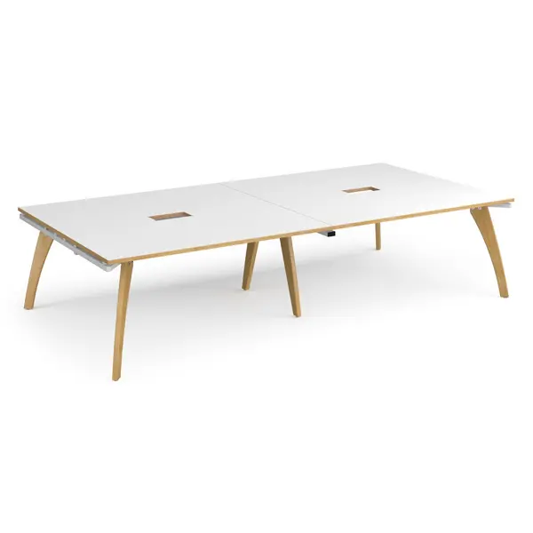 Image of Fuze Rectangular Modular Office Boardroom Table Wooden Frame with Power Module Cut Out - White/Oak
