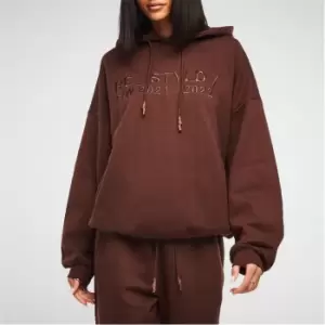 image of Missguided Re Styld Embroidered Hoodie - Brown