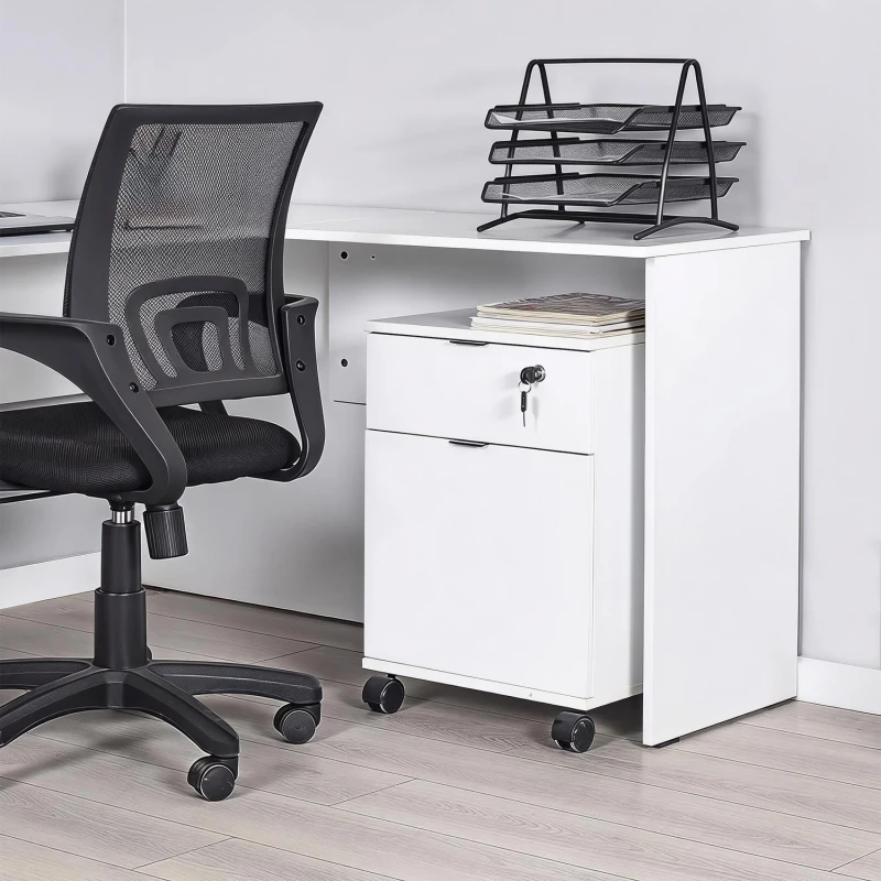 Image of FWStyle FWStyle Matt White Lockable 1 Drawer 1 Door Mobile Office Cabinet Cupboard White One Size Unisex 5056413130921