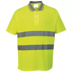 image of Portwest Cotton Comfort Reflective Safety Short Sleeve Polo Shirt (M) (Yellow)