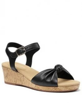 image of Hotter Palmas Leather Wedge Heeled Sandals - Black