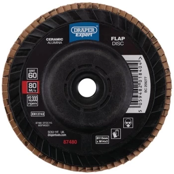 Image of Draper - 87480 Expert Ceramic Flap Disc 115mm M14 60 Grit