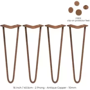 image of 4 x 16' Hairpin Legs - 2 Prong - 10mm - Antique Copper - Antique Copper