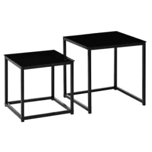 Image of Homcom Nest Of 2 Side Tables Black Tempered Glass Top