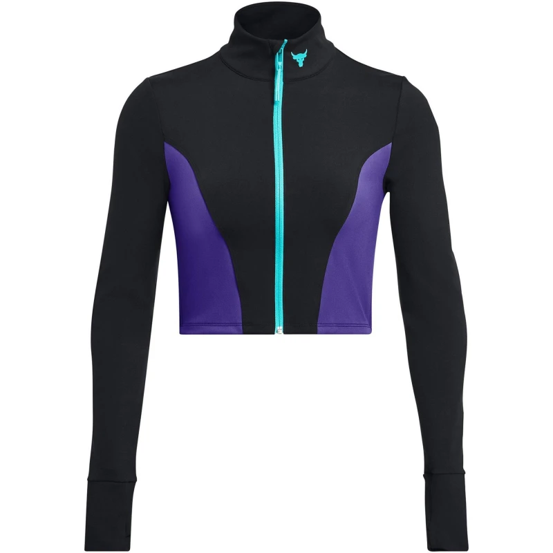 Image of Under Armour Project Rock Cropped Gym Jacket Womens Black female 8 (XS)