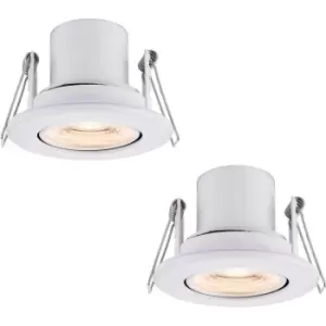 Image of 2 PACK Recessed Tiltable Ceiling Downlight - 8.5W Warm White LED - Matt White