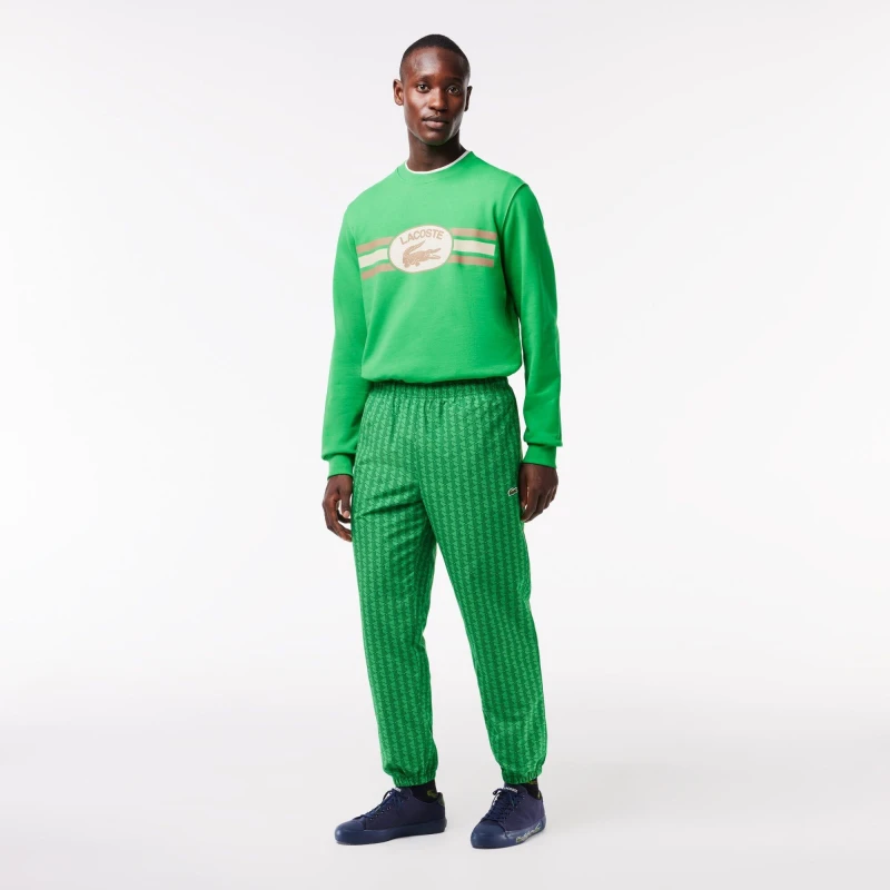 Image of Lacoste Mens Monogram Print Fleece Closed Cuff Joggers Calathea/Rocket male XS