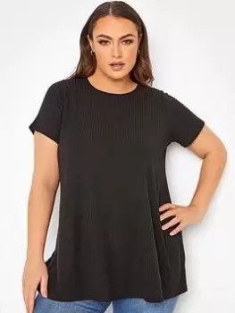 Image of Yours Clothing Rib Swing T-Shirt. Black, Size 18, Women