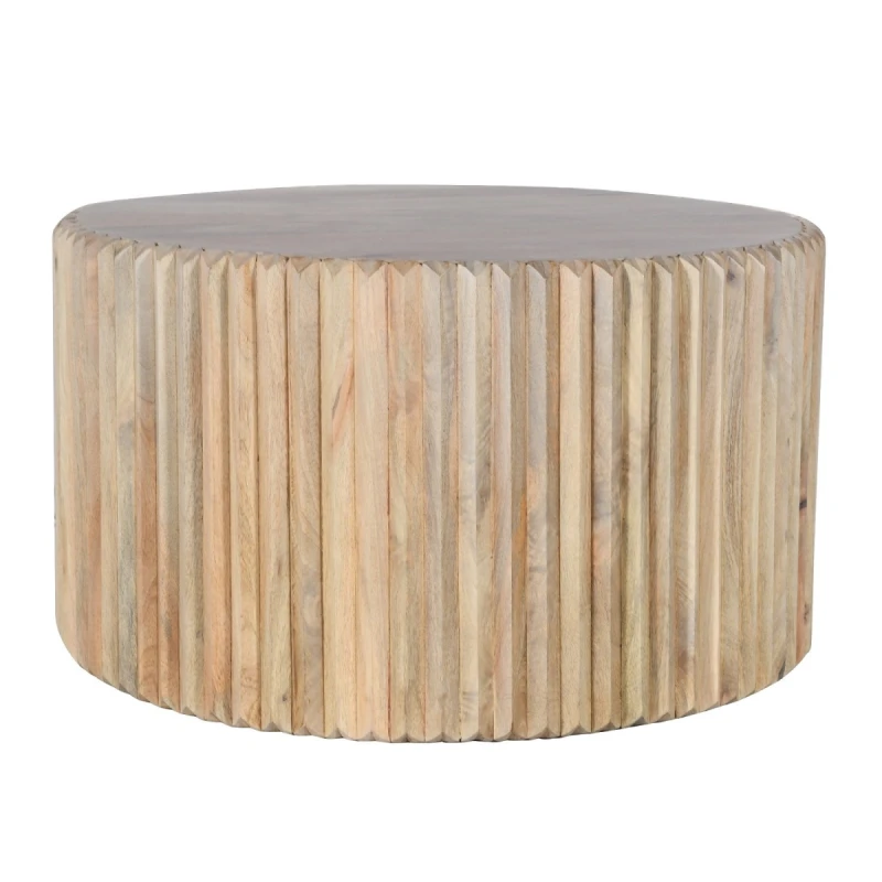 Image of Indian Hub Hudson Carved Mango Wood Round Coffee Table