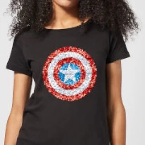 Marvel Captain America Pixelated Shield Womens T-Shirt - Black