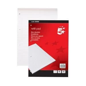 image of 5 Star A4 Refill Pad Feint Headbound Ruled with Margin 60gsm 4 Hole Punched 80 Sheets Pack of 10