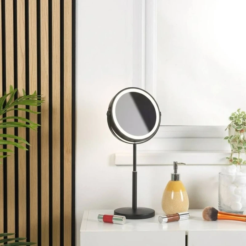 Image of HOME LUXE INTERIOR Beldray 7" Telescopic LED Makeup Mirror - Black with 3X Magnification Black Unisex