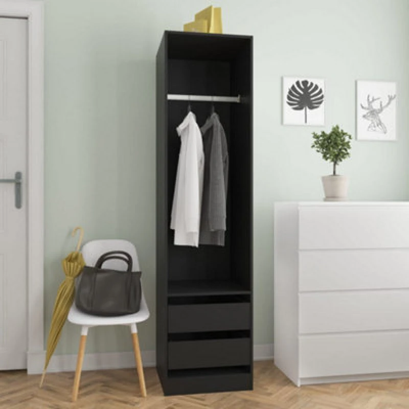 Image of Vidaxl Wardrobe With Drawers Black 50X50X200 Cm Engineered Wood Wardrobes