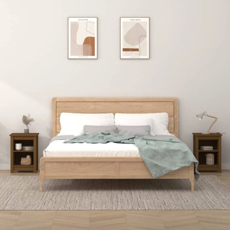 Image of Vidaxl Bedside Cabinets 2 Pcs Honey Brown 40X35X55cm Solid Wood Pine, Brown 820963