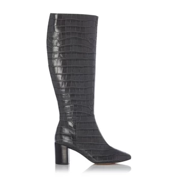 image of Dune London Dune Saffia Croc Knee High Boots - Black