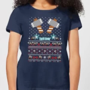 Image of Marvel Avengers Thor Pixel Art Womens Christmas T-Shirt - Navy - L