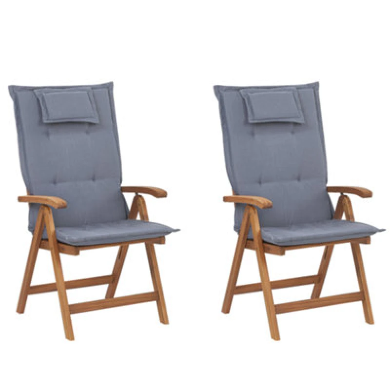 Image of Beliani Set Of 2 Garden Chairs With Cushions Java Acacia Wood Blue