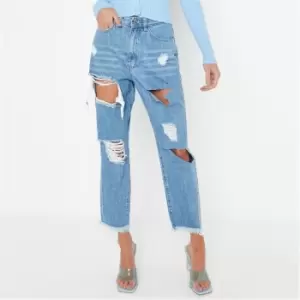 Image of Missguided Petite Distressed Riot Mom Jeans - Blue