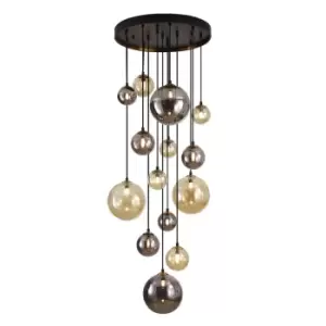 Image of Dark 14 Light Cluster Pendant Ceiling Light Black, Brass, 2-Tone Crystal, G9