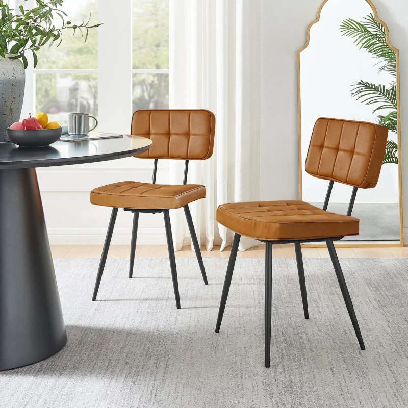 Image of FurnitureboxUK FurnitureboxUK Braxton 2x Tan Faux Leather Black Leg Dining Chair Tan One Size Unisex 5056657188559