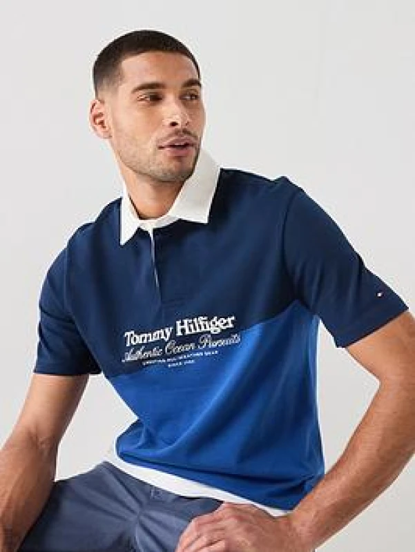 Image of Tommy Hilfiger Short Sleeve Polo Shirt Navy Blue Cotton S