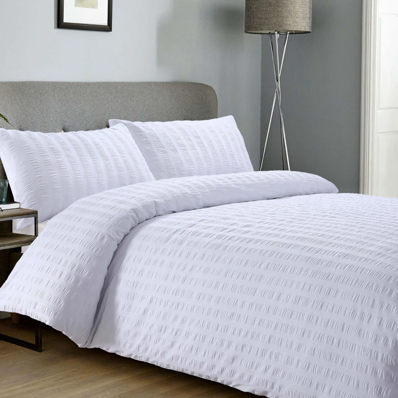 Image of Bellissimo Home Seersucker White polycotton duvet cover set - Super King Bed