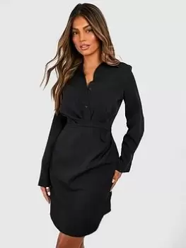 Image of Boohoo Drape Side Button Front Blazer Dress - Black, Size 12, Women
