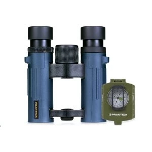 Image of PRAKTICA Pioneer 10x26mm Blue Waterproof Roof Prism Binoculars + FREE COMPASS