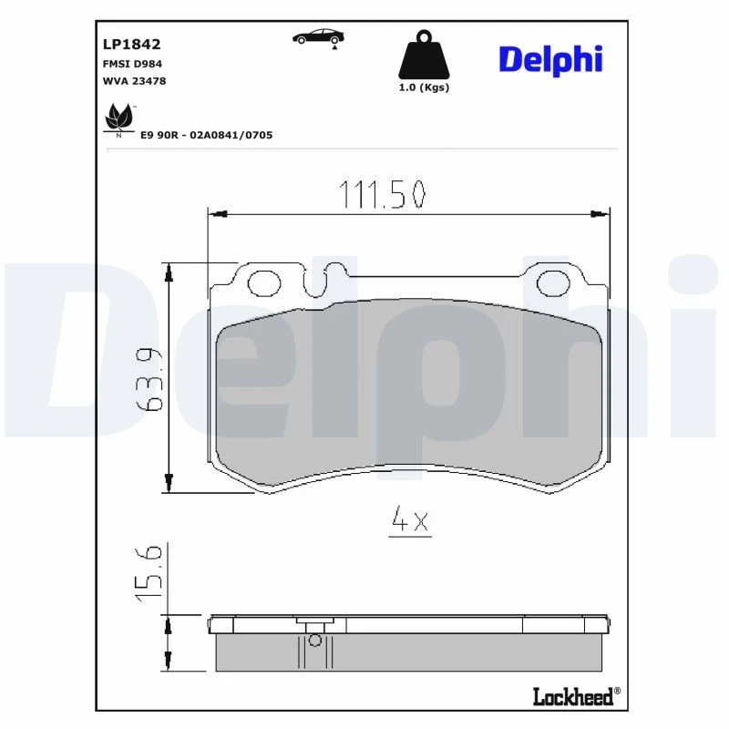 Image of DELPHI Brake pad set DELPHI LP1842