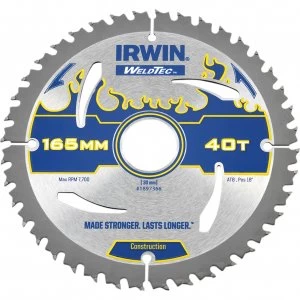 Image of Irwin Weldtec Construction Saw Blade 165mm 40T 30mm