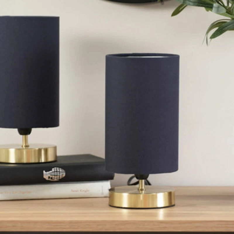 Image of ValueLights ValueLights Francis Pair of Brushed Gold Dimmable Touch Table Lamps with LED Bulbs in Navy Navy One Size Unisex 5059406054532