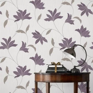 image of Superfresco Plum & Silver Alannah Wallpaper - One size