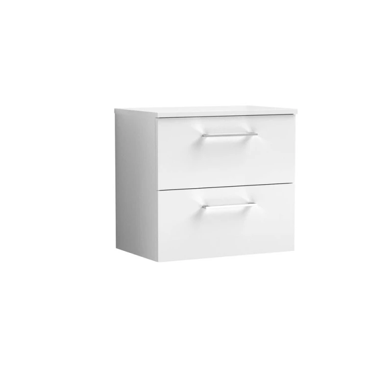 Image of Balterley Level 600mm Wall Hung 2 Drawer Vanity Unit with Worktop - Gloss White White Unisex