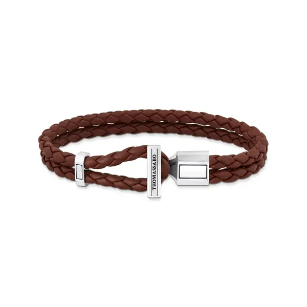 Image of Thomas Sabo Sterling Silver Sterling Silver Double Braided Brown Leath
