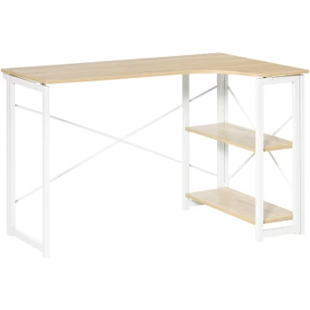 Image of Homcom - L-Shape Folding Computer Desk Study Workstation with 2 Shelves Oak Tone