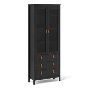 Image of Barcelona China Cabinet 2 Doors With Glass + 3 Drawers In Matt Black