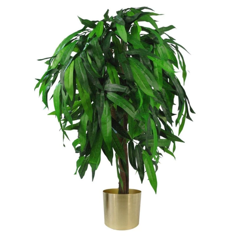 Image of Leaf Realistic 100cm Mango Plant - Green Gold Leaf Design - UK Artificial - High Quality