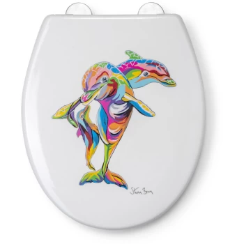 Image of Croydex - Hannah McWave Dolphin Toilet Seat Oval Soft Close Flexi Fix Steven Brown