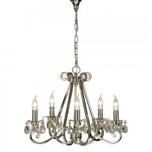 Image of 5 Light Multi Arm Ceiling Pendant Chandelier Polished Nickel, E14