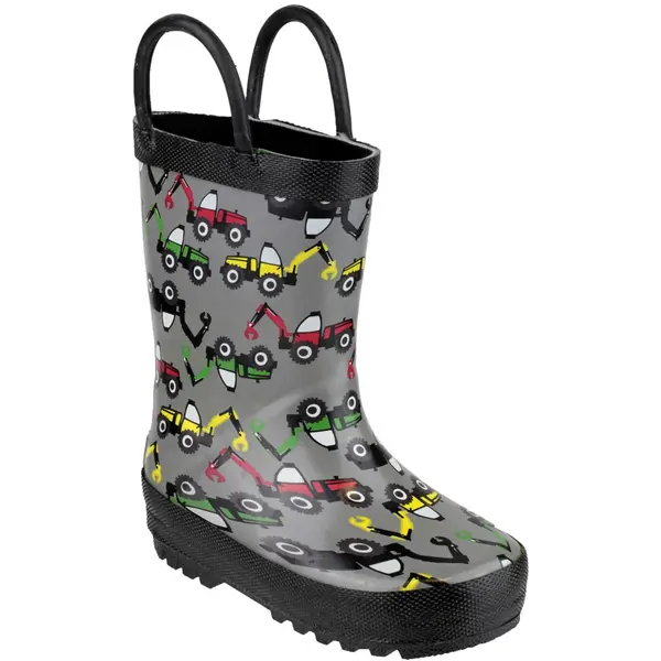 Cotswold Boys Puddle Patterned Rubber Welly Wellington Boot Grey Digger COT309-DIER-9