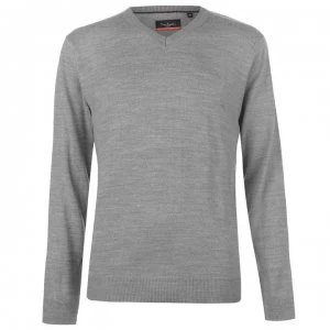 image of Pierre Cardin V Neck Knit Jumper Mens - Grey Marl